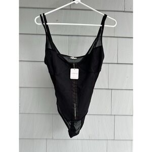 Free People Intimately FP Corset-Style Mesh Bodysuit – Black, Size M,‎ NWT